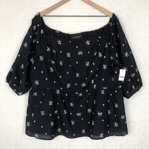 NWT LANE BRYANT Embroidered Top Women's 22‎ Blue 100% Cotton Boho Peasant Blouse